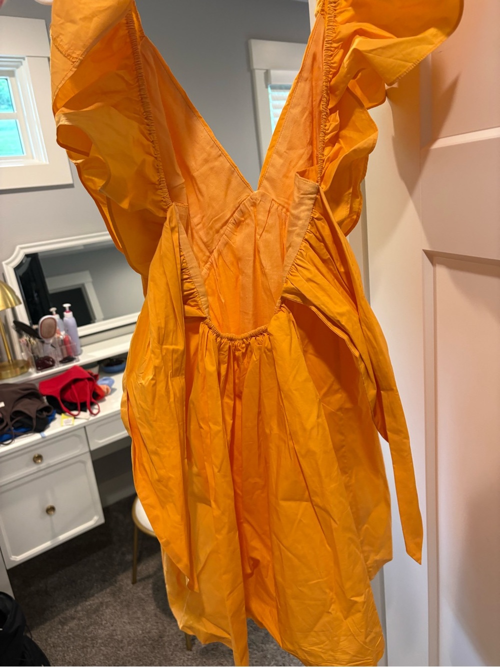 Showpo Orange Mini Dress with Ruffle Sleeves - Picture 2 of 2